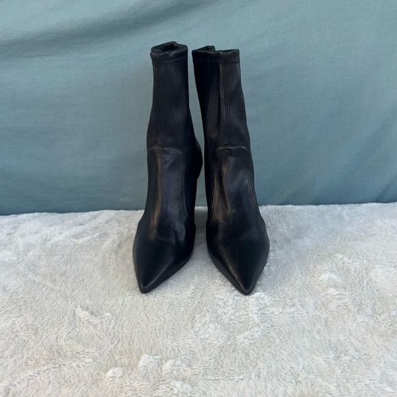 EUC Stuart Weitzman Pointed-Toe Wedge Boot Black Leather Sz 5 Pull-On Women - Picture 1 of 8